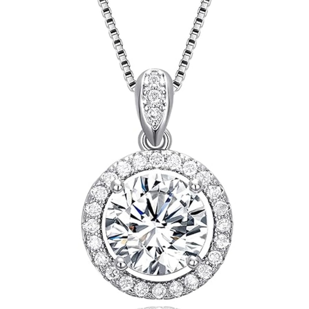 BRAND NEW SILVER CZ Necklace 925 Romantic Round Moissanite Pendant Necklace